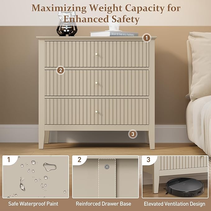 RoyalCraft Large 3 Drawer Dresser Set of 2, Fluted Wood Drawers - Image 8