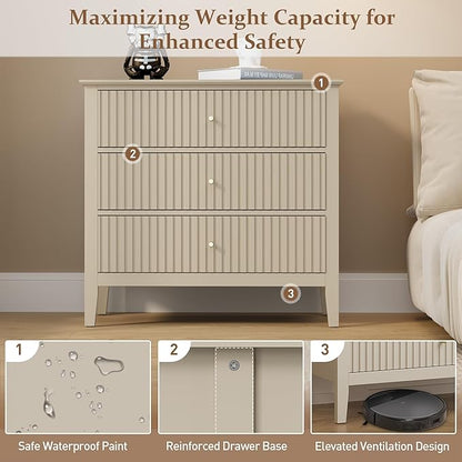 RoyalCraft Large 3 Drawer Dresser Set of 2, Fluted Wood Drawers - Image 8