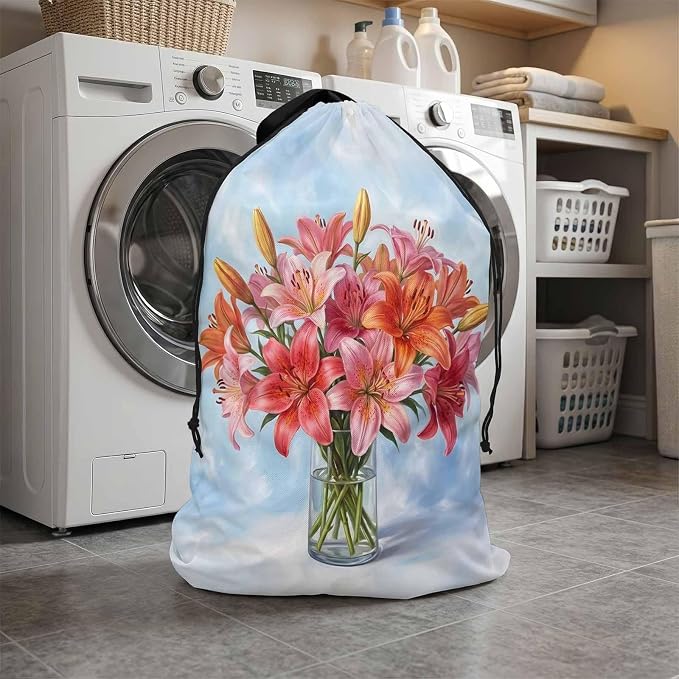 Floral XL Laundry Bag Lilies Flower in Bottle Spring Summer Machine Washable - Image 6