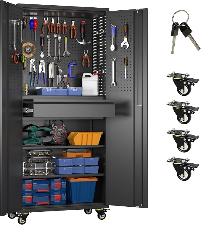 Metal Garage Cabinet with Wheels, Office Assembly Required by METALYEYE