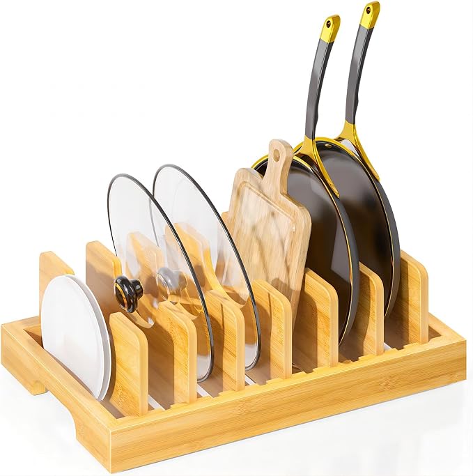 Bamboo Pot and Pan Organizer, Pot Lid Organizer Holder Rack by KiasthomeBathroomAccessories