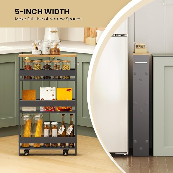 Small Kitchen Cart, 4-Tier Slim Rolling Island w/Handle, Laundry Room Storage - Image 5