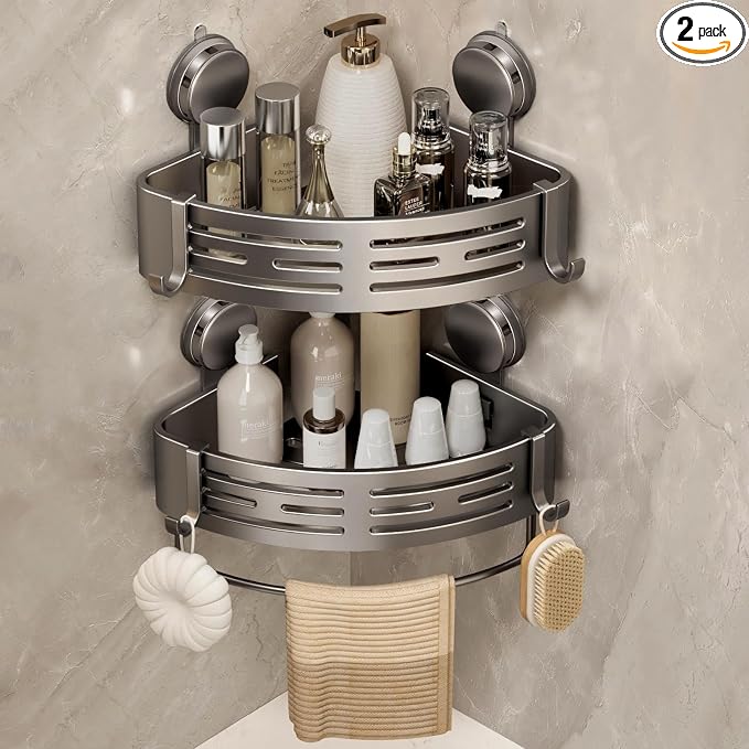 VOLPONE Corner Shower Caddy Suction Cup Shower Shelf Corner No Drilling by VOLPONE
