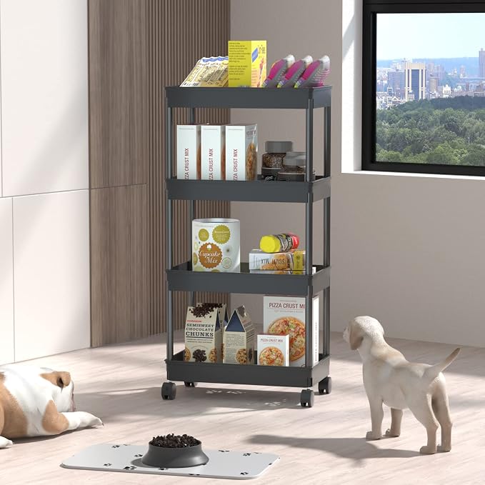 Sooyee 4 Tier Wide Storage Cart Mobile Shelving Unit Organizer Slide Out - Image 6