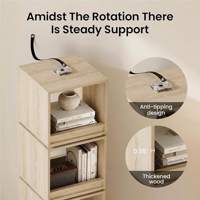 ModernMate 4-Tier Rotating Bookshelf Tower, 360° Spinning Wood Narrow Tall Book - Image 6
