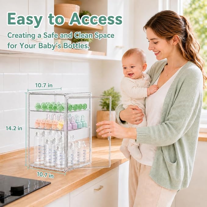 Baby Bottle Storage Organizer for Countertop, Large Clear Bottle Organizer - Image 4