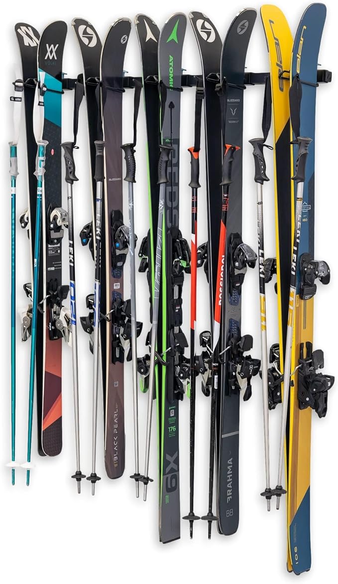 StoreYourBoard Lone Peak Ski Storage Rack, Wall Mount Organizer Holds 5 Pairs by StoreYourBoard
