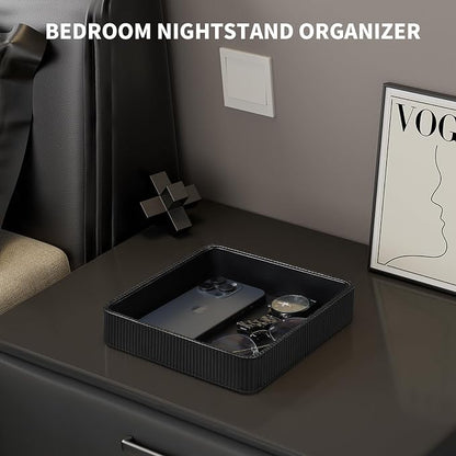 PU Leather Valet Tray Organizer, Small Nightstand Organizer Bedside Desktop - Image 4