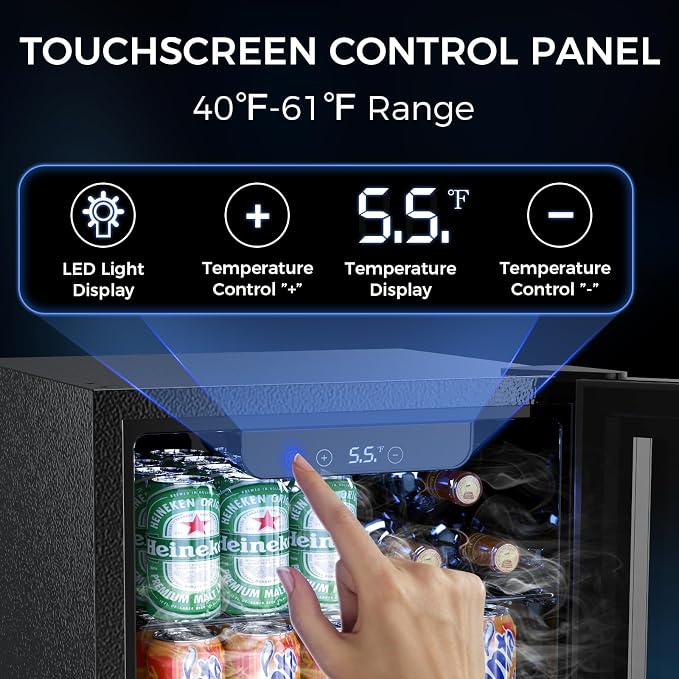 68 Cans Beverage Refrigerator Cooler, 1.7 cu.ft Mini Fridge Glass Door Drink - Image 4