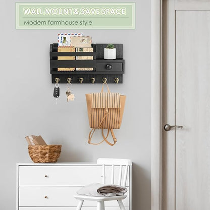 VIS'V Key Holder Wall Mount, Wooden Mail and Key Organizer, Small Shelf - Image 3