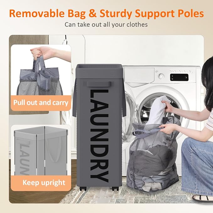 Optish Laundry Basket with Wheels, 90L Rolling Laundry Hamper with Wheels - Image 5