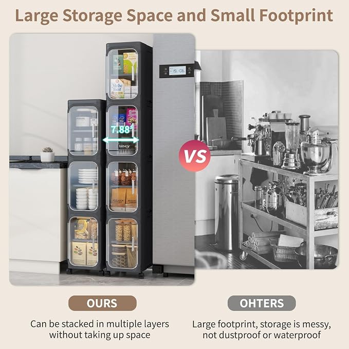 5 Tier Slim Bathroom Storage Cabinet, Foldable and Movable, ABS and PET - Image 3