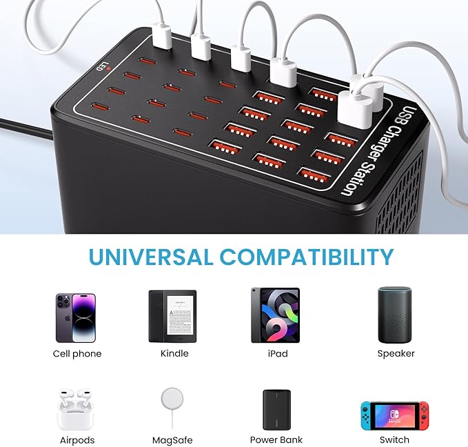 USB C Charging Station for Multiple Devices, 150W 30 Ports Charger Block for - Image 4