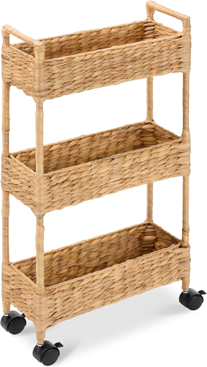 Best Choice Products 3-Tier Slim Water Hyacinth Rolling Nursery Caddy w/Wheels by BestChoiceProducts