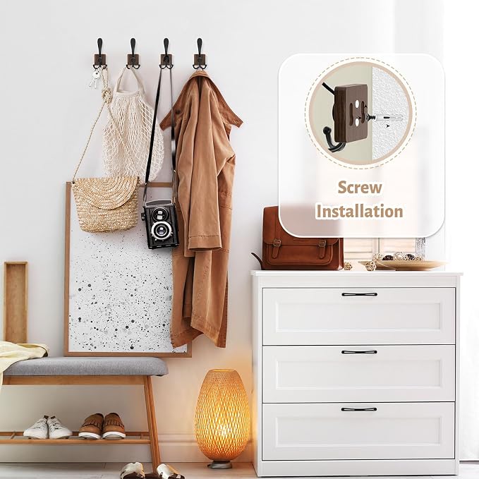 VIS'V Wooden 3 Prong Coat Hooks, Wall Mount, Heavy Duty - Image 3
