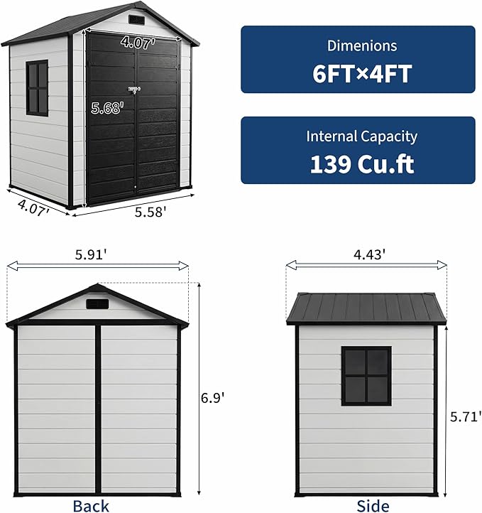 Outdoor Storage Shed with Floor, Plastic Resin Garden Shed with Window & - Image 3