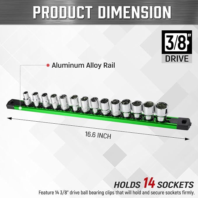 ALOANES 3/8-Inch Drive Magnetic Socket Organizer, Heavy Duty Aluminum Rail - Image 2
