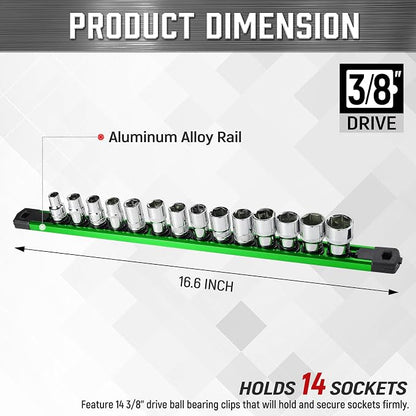 ALOANES 3/8-Inch Drive Magnetic Socket Organizer, Heavy Duty Aluminum Rail - Image 2