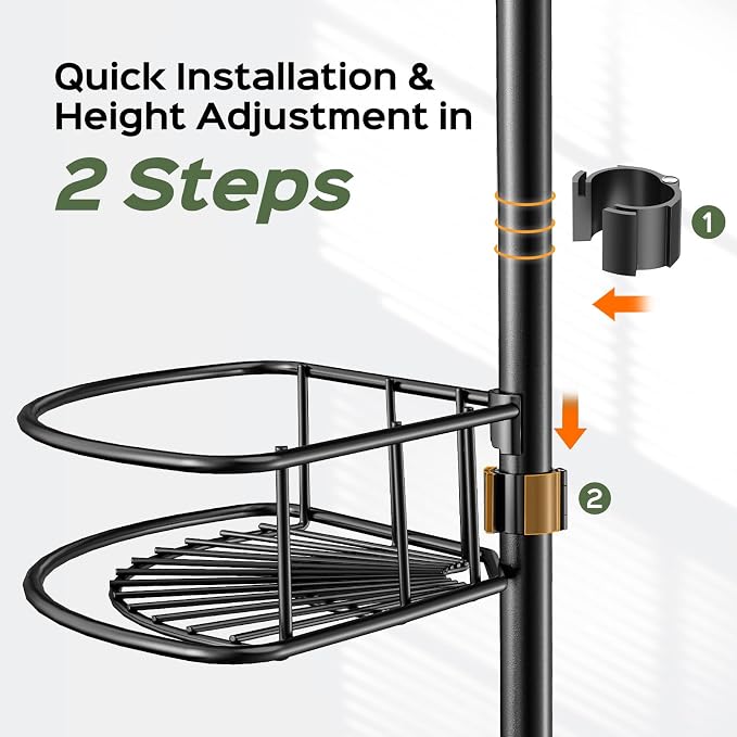 HAMITOR Shower Caddy Tension Pole: 4-Tier Rustproof Bathroom Corner Shelf - Image 4
