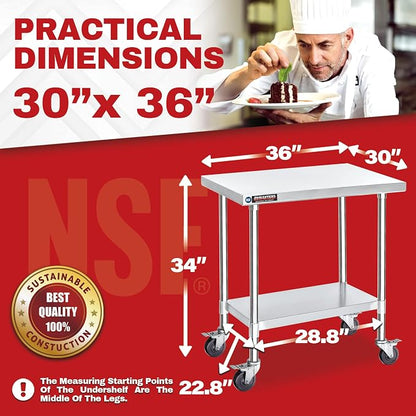 DuraSteel 30x36 NSF Stainless Steel Cart Work Table - Image 6