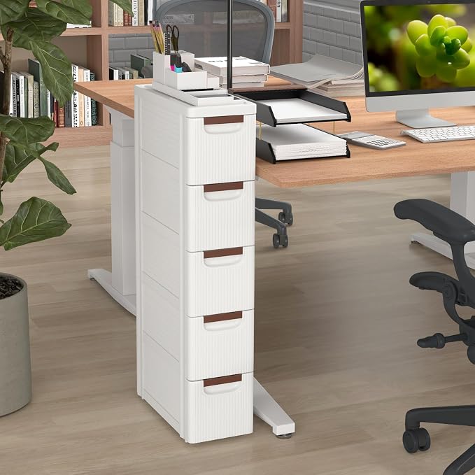 5-Drawer Narrow Storage Cabinet, Slim Rolling Cart | Mobile Plastic Cart - Image 5