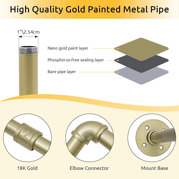 2 Packs Gold Industrial Pipe Clothes Rack, 36 inch Pipe Garment Rack Hanging - Image 5