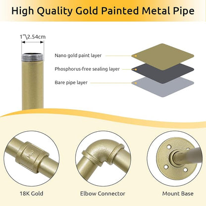 2 Packs Gold Industrial Pipe Clothes Rack, 36 inch Pipe Garment Rack Hanging - Image 5