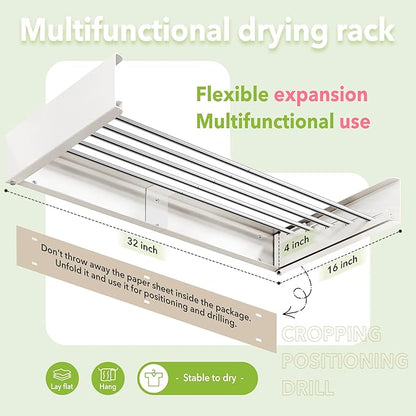 Wall Mounted Clothes Drying Rack 32 inches, Foldbale Laundry Drying Rack Wall - Image 3
