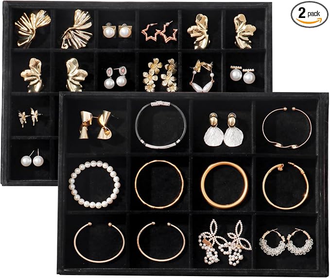 Large Velvet Jewelry Tray 2 Pack Stackable Jewelry Display Drawer Inserts Trays by Unknown