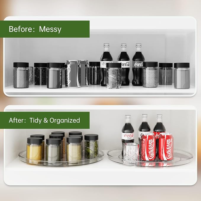 URALFA Lazy Susan Organizer for Cabinet 2 Pack, 10.6" Clear Lazy Susan - Image 3