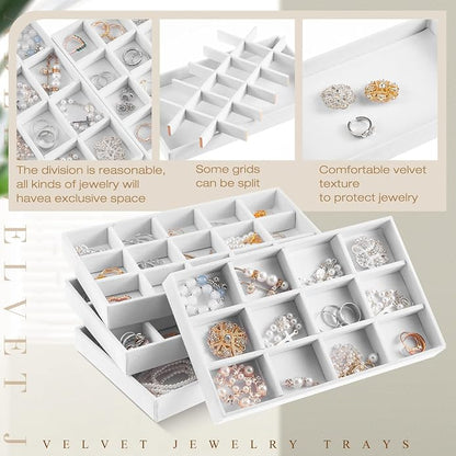 Junkin 12 Pcs Jewelry Tray Velvet Stackable Jewelry Organizer Trays Divided - Image 3