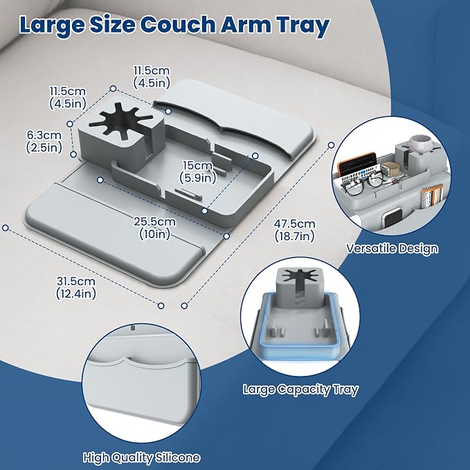 ENNVA Couch Arm Cup Holder Tray, Silicone Anti-Slip Sofa Armrest Table - Image 3