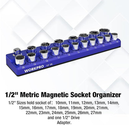 WORKPRO Magnetic Socket Organizer, 1/2-Inch Metric Socket Holder, Socket Trays - Image 2