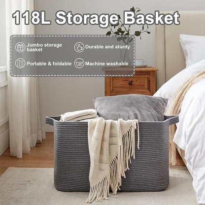118L Extra Large Blanket Basket, 24.8" x 17.7" x 17.2" Woven Storage Basket - Image 6