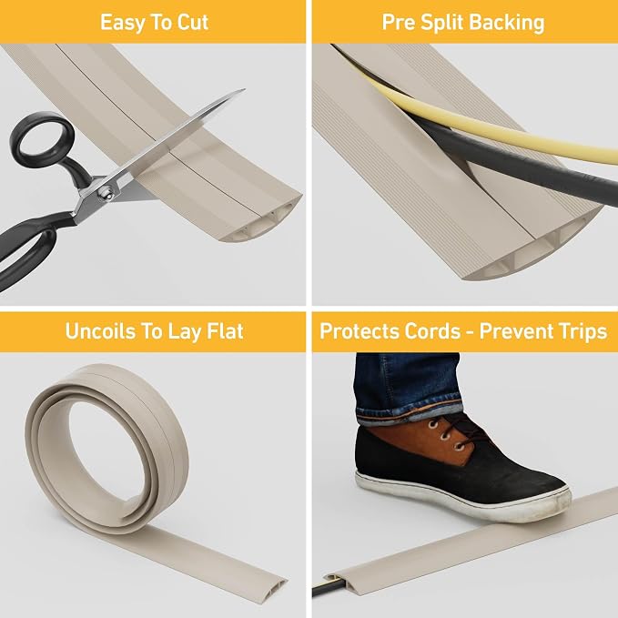 D-Line 6ft Floor Cord Cover, Cable Protector, Hide Extension Cords, Protect - Image 2