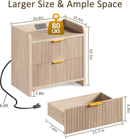 Fluted Nightstand Set of 2, 23.6" Night Stand - Image 3