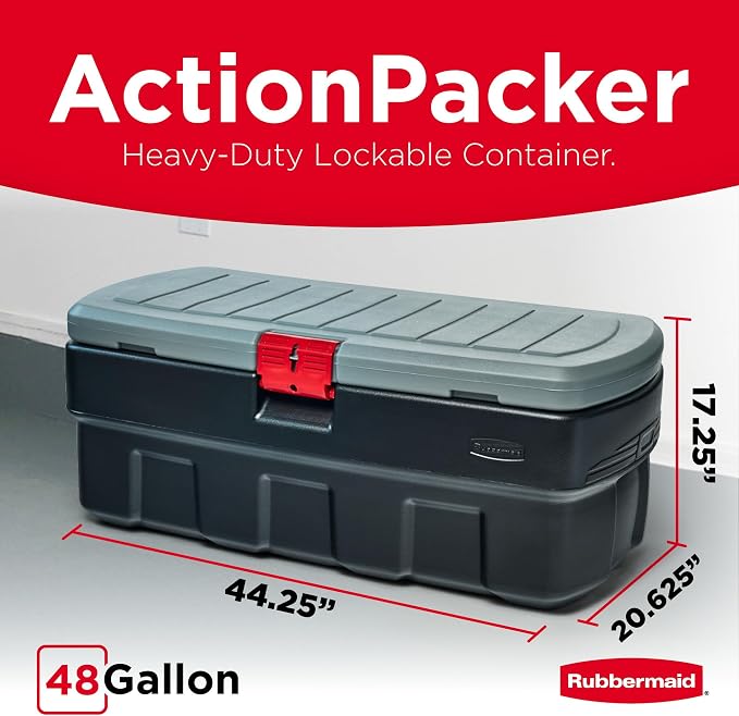Rubbermaid 48 Gallon Black Action Packer Lockable Latch Indoor and Outdoor - Image 2