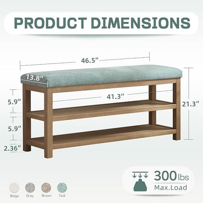 Zihanhome Shoe Rack Bench with Cushion, 2 Tier Solid Wood Storage Bench - Image 2
