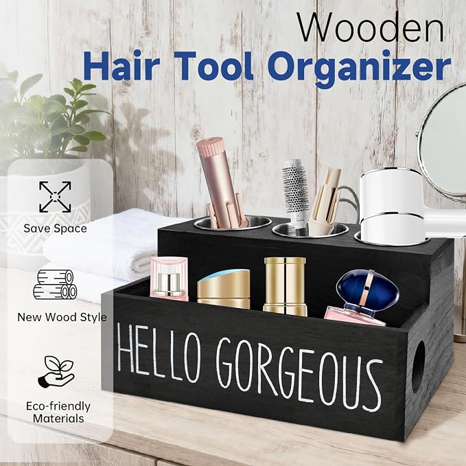 Wooden Hair Tool Organizer, Hair Dryer Holder - Image 2