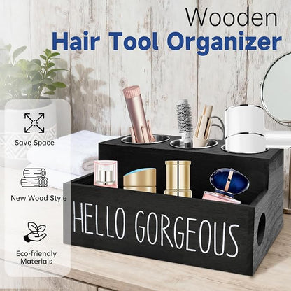 Wooden Hair Tool Organizer, Hair Dryer Holder - Image 2
