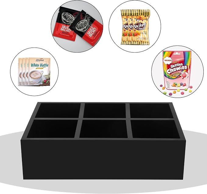 Tea Bag Box Black 6 Compartments Tea Organizer Storage Wood Drawer Station | - Image 5