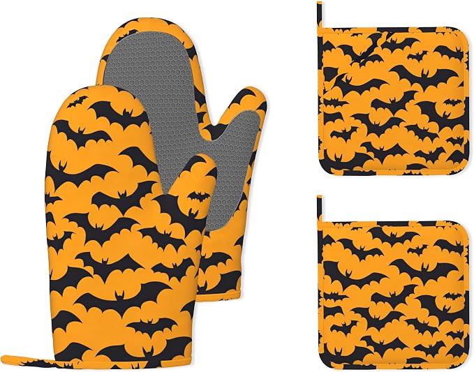 Halloween Bat Heat-Resistant Silicone Oven Mitts and Pot Holders 4 Piece Set by Unknown