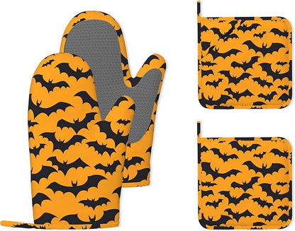 Halloween Bat Heat-Resistant Silicone Oven Mitts and Pot Holders 4 Piece Set by Unknown