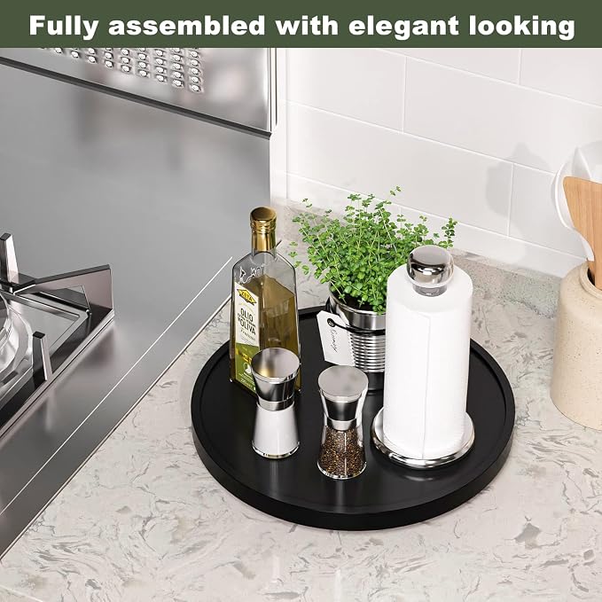 Lazy Susan for Table, 12 Inch Non-Skid Bamboo Turntable Organizer for Salt - Image 2