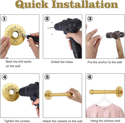 BTSKY 6 Pack Clothes Rack with Screws, 10 Inch Metal Industrial Pipe Clothes Bar - Image 7
