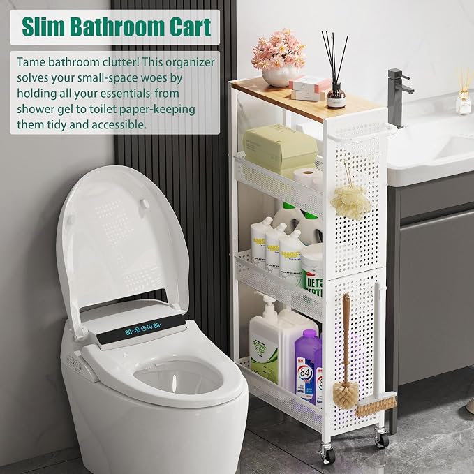Slim Rolling Storage Cart with Wheels, 4-Tier Metal Utility Cart with Handle & - Image 7