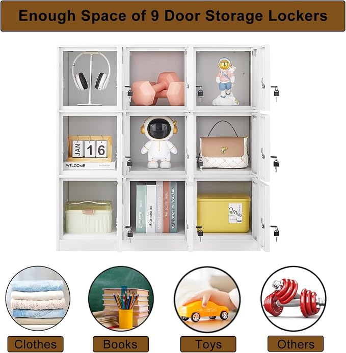 Metal Locker 9 Door Storage Cabinet, Steel Office Storage Lockers - Image 6