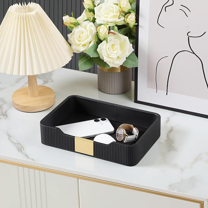 Valet Tray Desktop Storage Organizer, PU Leather Catchall Bedside Vanity Tray - Image 2