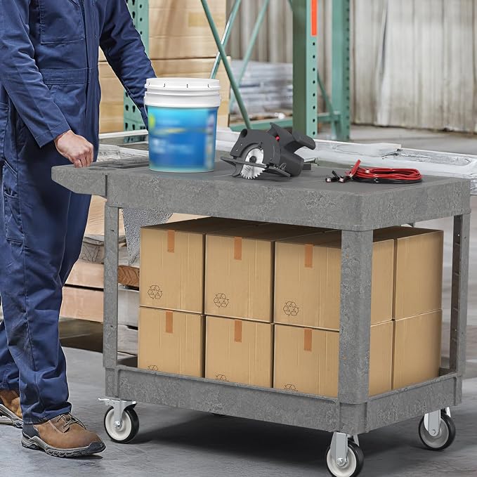 Large Garage Flat Top Utility Cart, Heavy Duty 2 Shelf Tool Cart Service Cart - Image 7
