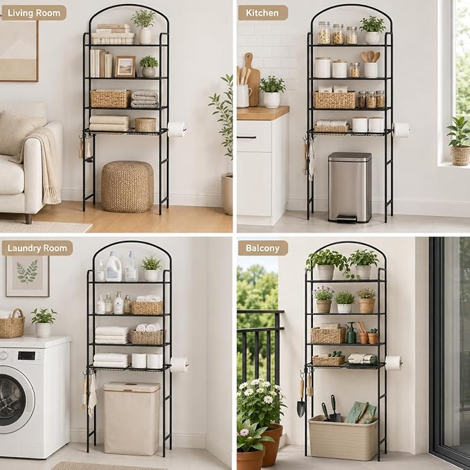 4-Tier Over The Toilet Storage, Bathroom Organizer | Space-Saving, Metal Shelf - Image 7